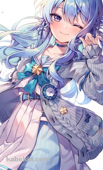 左手を挙げてウィンクをする可愛い星街すいせい / ホロライブ / バーチャルYouTuber / VtuberのAndroidの壁紙(360px x 592px) スマホ用