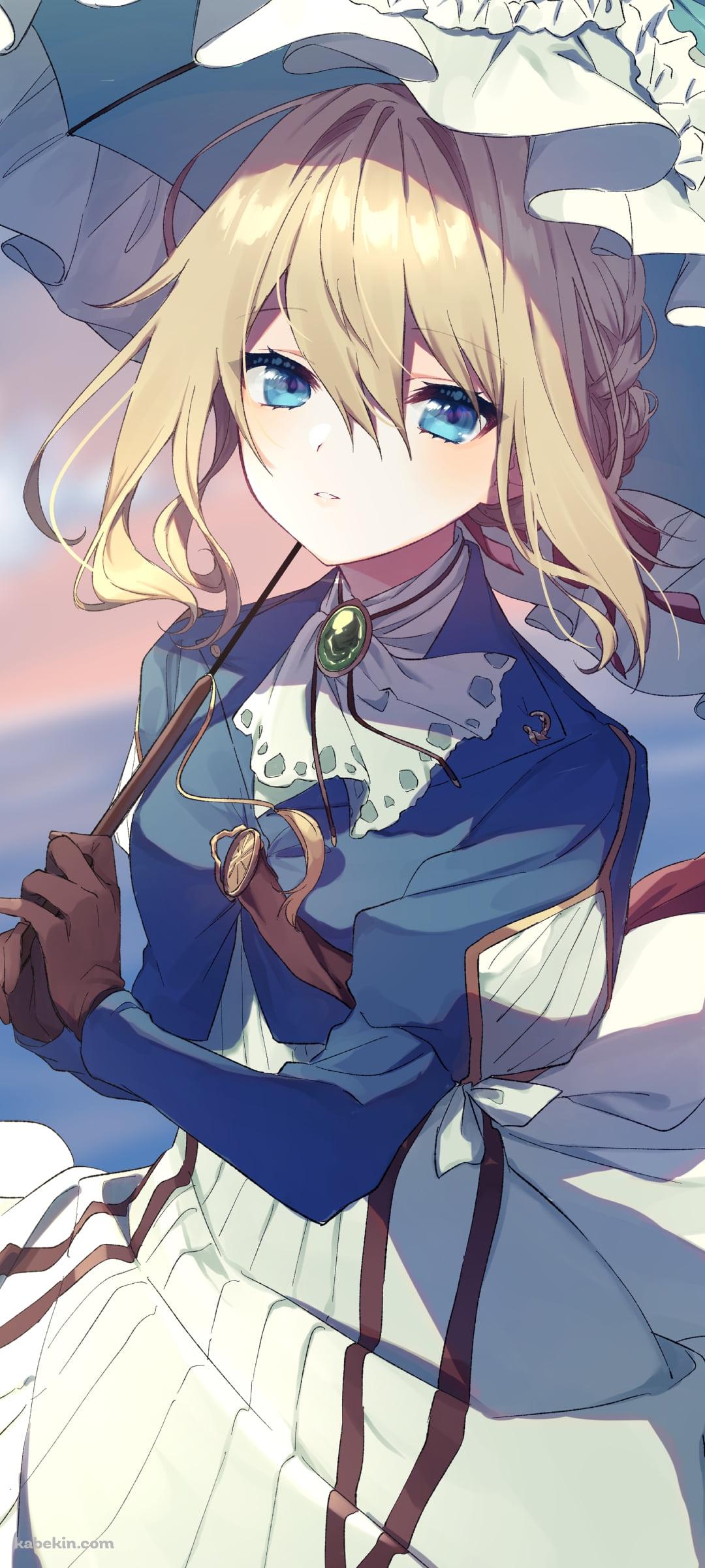 緑の日傘をさす可愛いヴァイオレット・エヴァーガーデンのAndroidの壁紙(1080px x 2400px) スマホ用