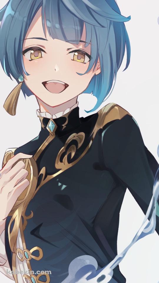 黒い制服を着た笑顔の行秋（ゆくあき） / 原神のAndroidの壁紙(540px x 960px) スマホ用