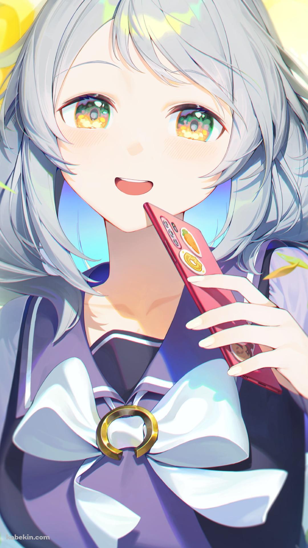赤いスマートフォンを持つ可愛いヒシミラクル / ウマ娘プリティーダービーのAndroidの壁紙(1080px x 1920px) スマホ用