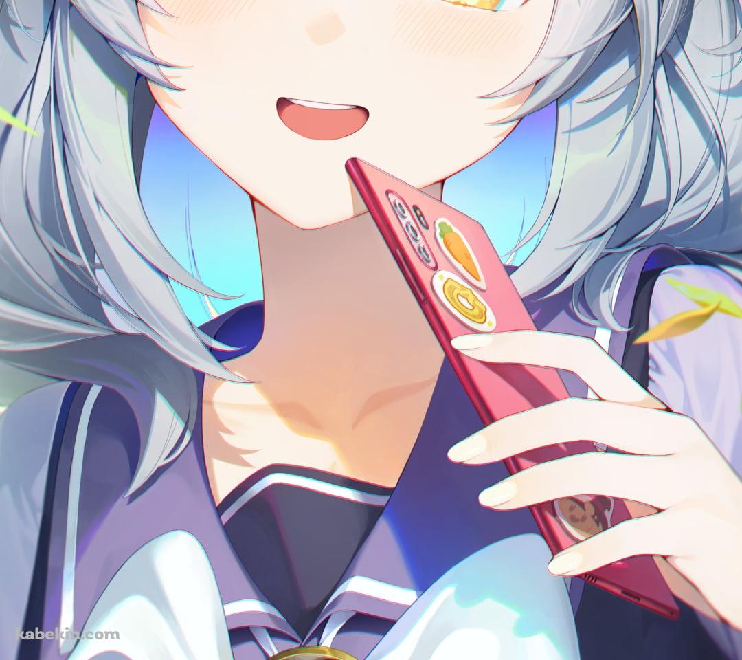 赤いスマートフォンを持つ可愛いヒシミラクル / ウマ娘プリティーダービーのAndroidの壁紙(1080px x 960px) スマホ用