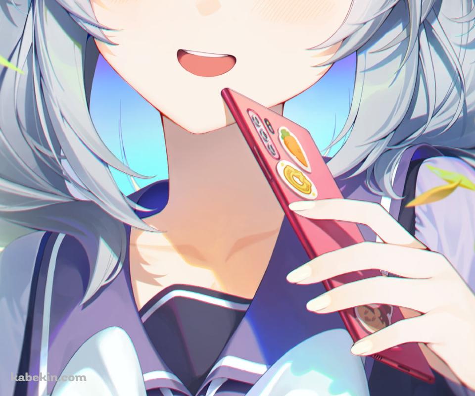 赤いスマートフォンを持つ可愛いヒシミラクル / ウマ娘プリティーダービーのAndroidの壁紙(960px x 800px) スマホ用