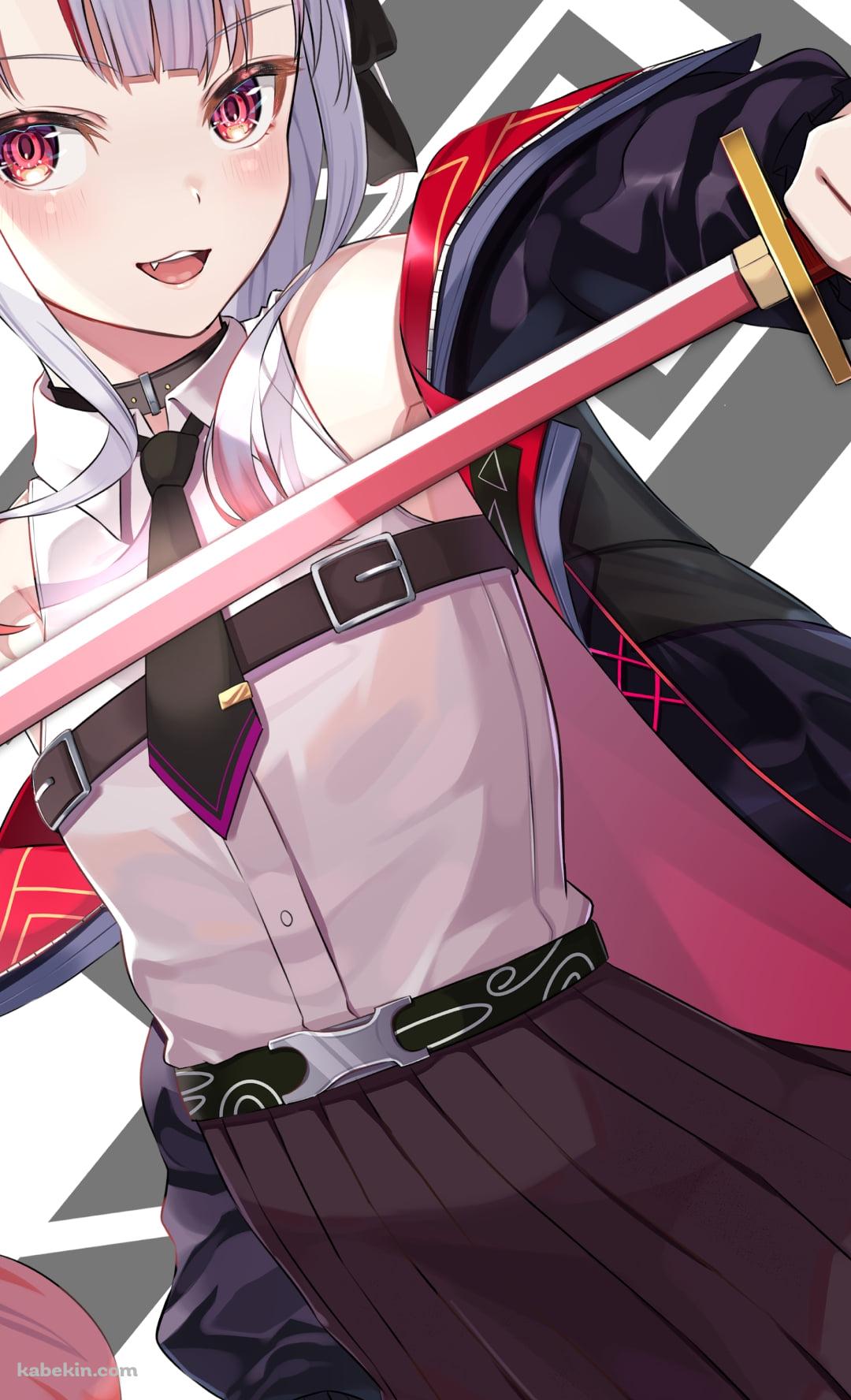 ピンク色に輝く刀を持つ百鬼あやめ / ホロライブ / バーチャルYouTuber / VtuberのAndroidの壁紙(1080px x 1776px) スマホ用