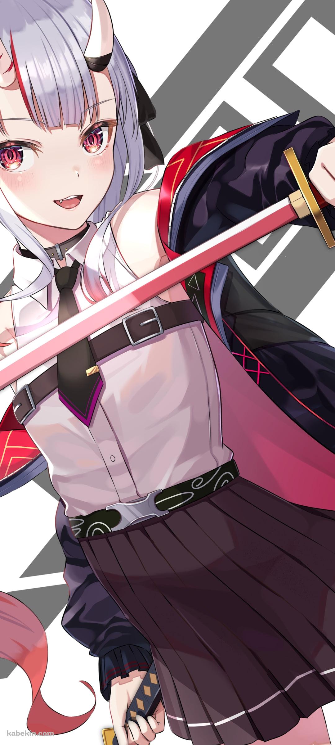 ピンク色に輝く刀を持つ百鬼あやめ / ホロライブ / バーチャルYouTuber / VtuberのAndroidの壁紙(1080px x 2400px) スマホ用
