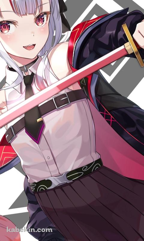 ピンク色に輝く刀を持つ百鬼あやめ / ホロライブ / バーチャルYouTuber / VtuberのAndroidの壁紙(480px x 800px) スマホ用