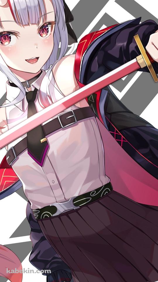 ピンク色に輝く刀を持つ百鬼あやめ / ホロライブ / バーチャルYouTuber / VtuberのAndroidの壁紙(540px x 960px) スマホ用