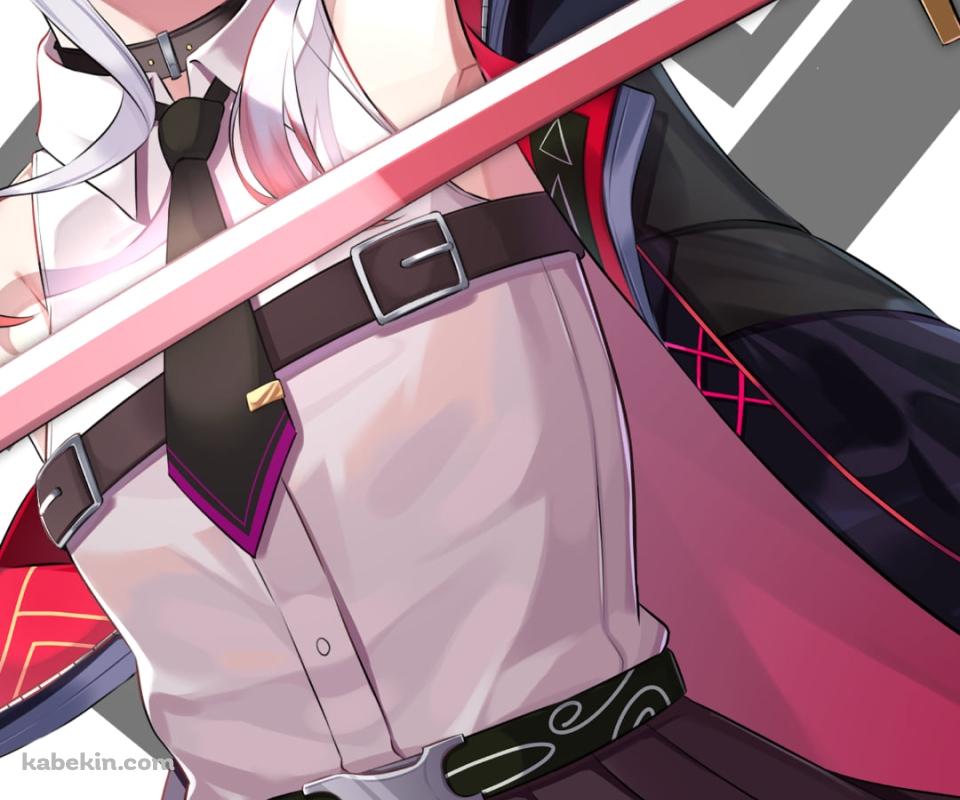 ピンク色に輝く刀を持つ百鬼あやめ / ホロライブ / バーチャルYouTuber / VtuberのAndroidの壁紙(960px x 800px) スマホ用