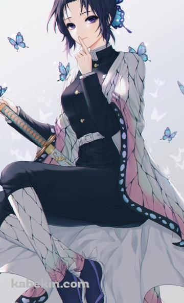 左手の人差し指を口元にあてる胡蝶しのぶ / 鬼滅の刃のAndroidの壁紙(360px x 592px) スマホ用