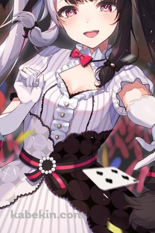 トランプを撒き散らす笑顔の夜見れな (よるみれな) / にじさんじ / バーチャルYouTuber / VtuberのAndroidの壁紙(320px x 480px) スマホ用