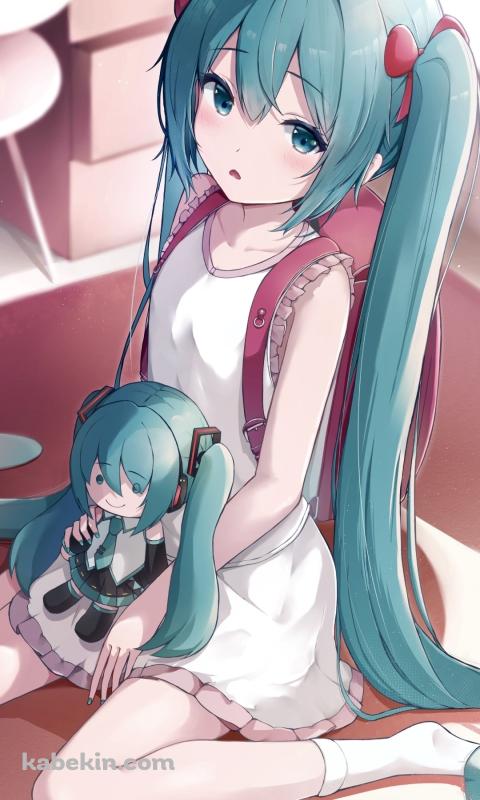 初音ミクの人形を抱えるピンクのランドセルを背負った初音ミク / ボカロ / ボーカロイドのAndroidの壁紙(480px x 800px) スマホ用