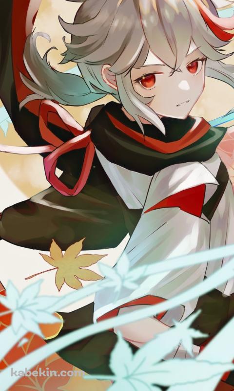 風に包まれてこちらを見る楓原万葉 / 原神のAndroidの壁紙(480px x 800px) スマホ用