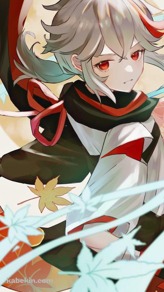 風に包まれてこちらを見る楓原万葉 / 原神のAndroidの壁紙(540px x 960px) スマホ用
