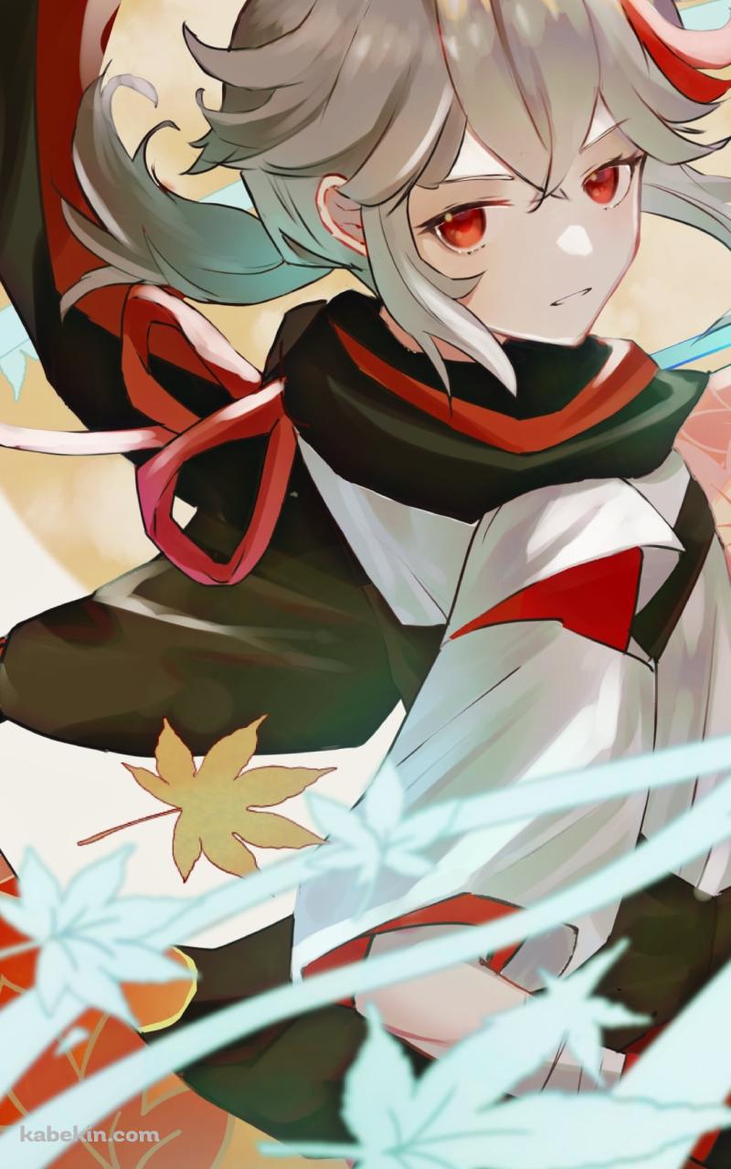 風に包まれてこちらを見る楓原万葉 / 原神のAndroidの壁紙(800px x 1280px) スマホ用