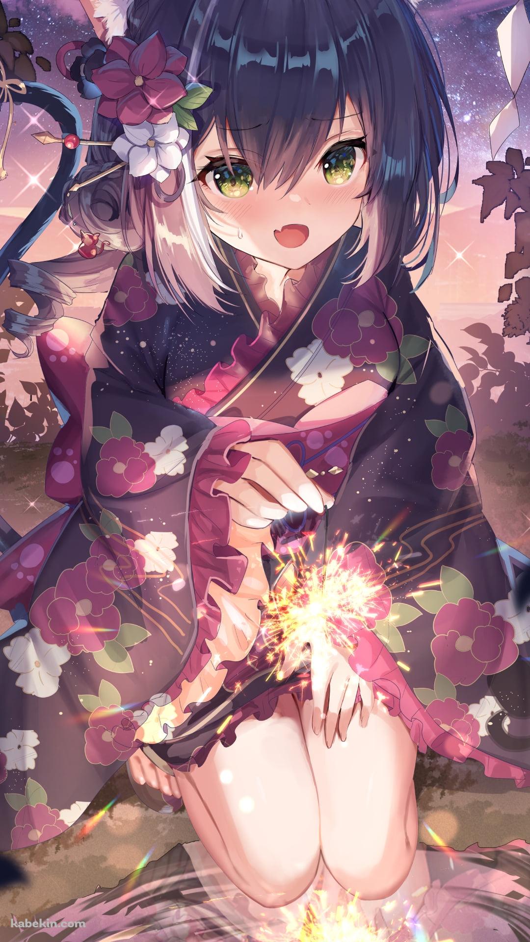 水たまりの上で線香花火をするキャル / プリコネ / プリンセスコネクト!re:diveのAndroidの壁紙(1080px x 1920px) スマホ用