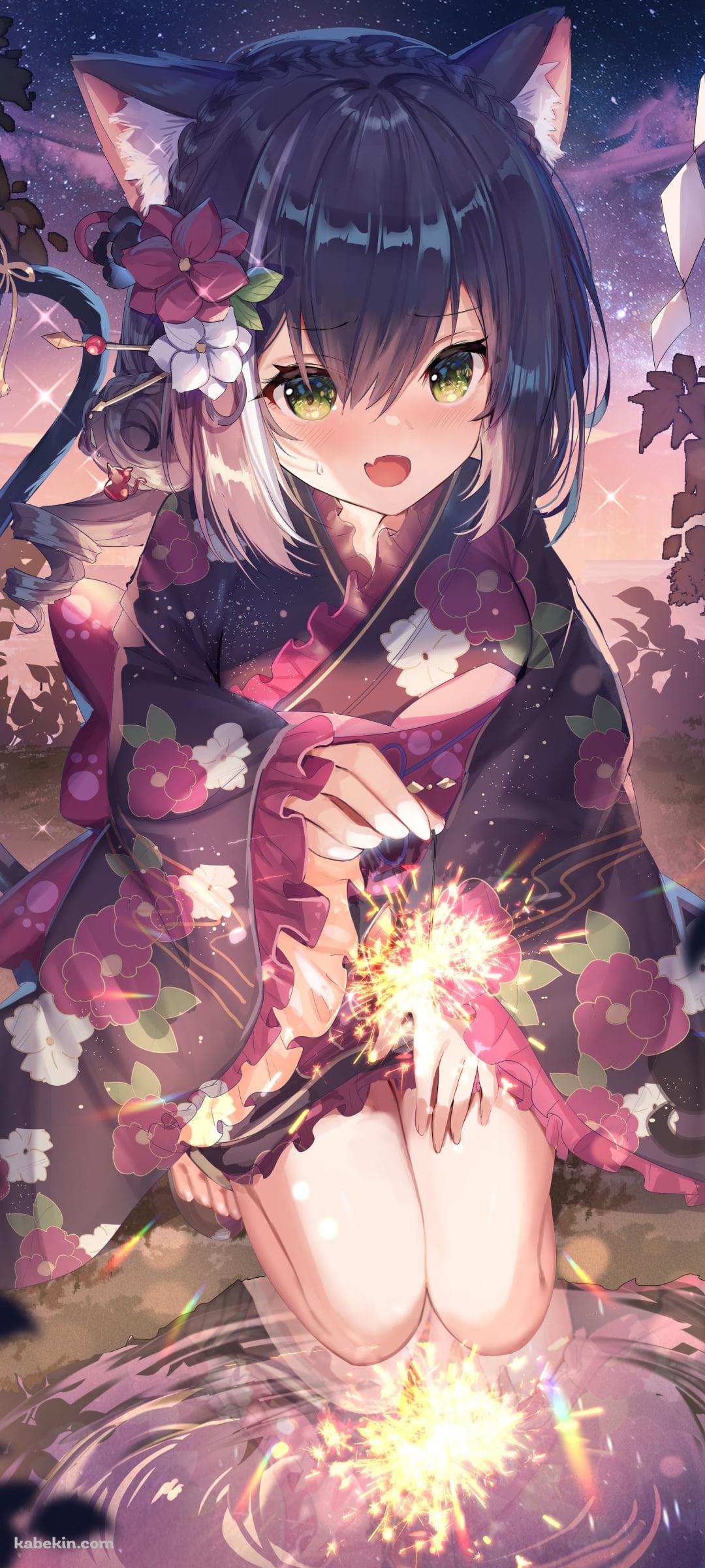 水たまりの上で線香花火をするキャル / プリコネ / プリンセスコネクト!re:diveのAndroidの壁紙(1080px x 2400px) スマホ用
