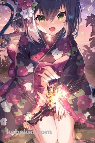 水たまりの上で線香花火をするキャル / プリコネ / プリンセスコネクト!re:diveのAndroidの壁紙(320px x 480px) スマホ用