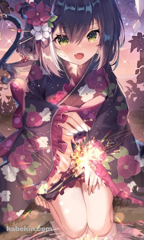 水たまりの上で線香花火をするキャル / プリコネ / プリンセスコネクト!re:diveのAndroidの壁紙(480px x 800px) スマホ用