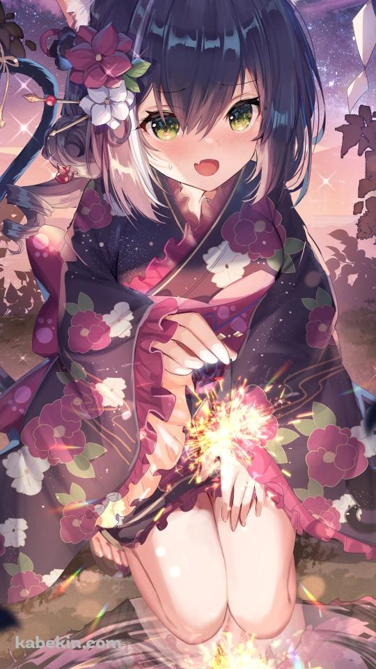 水たまりの上で線香花火をするキャル / プリコネ / プリンセスコネクト!re:diveのAndroidの壁紙(540px x 960px) スマホ用