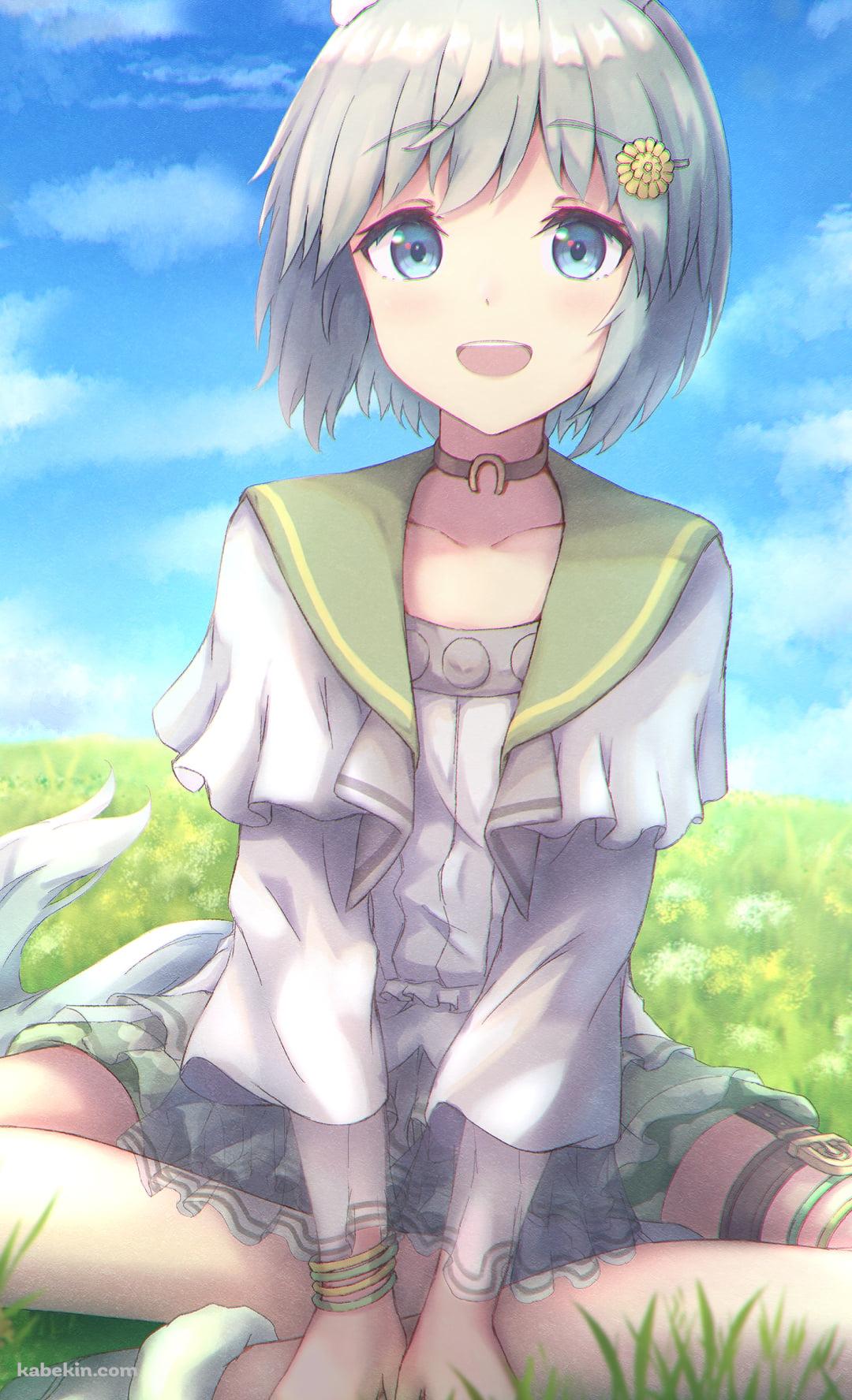 青空の下、草原の上で胡坐をかくセイウンスカイ / ウマ娘プリティーダービーのAndroidの壁紙(1080px x 1776px) スマホ用
