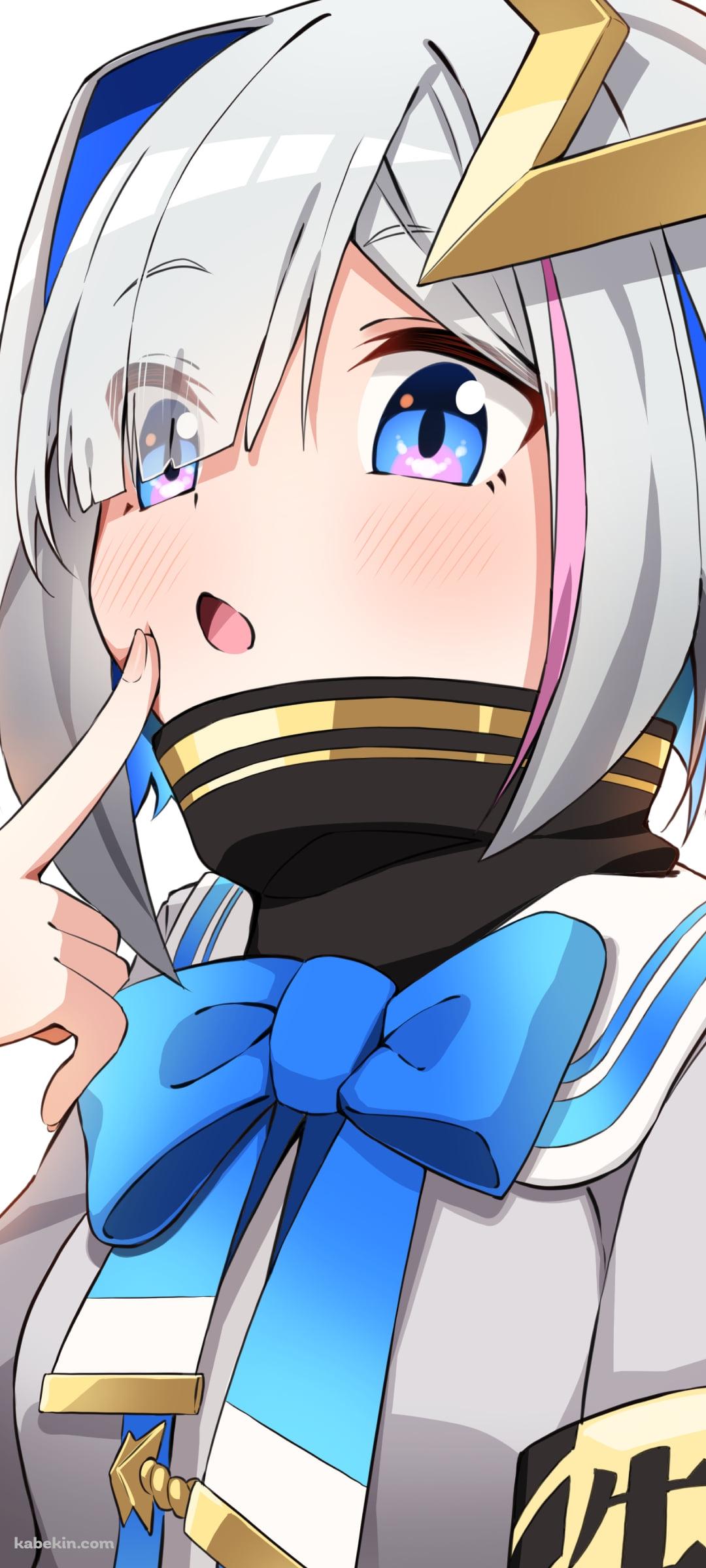 口元に指をあてる天音かなた / 不思議 / 生徒会長 / ホロライブ / バーチャルYouTuber / VtuberのAndroidの壁紙(1080px x 2400px) スマホ用