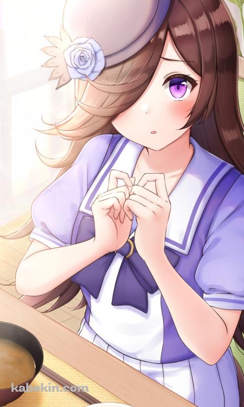 ご飯を食べるライスシャワー / 味噌汁 / ハンバーグ / ウマ娘プリティーダービーのAndroidの壁紙(480px x 800px) スマホ用