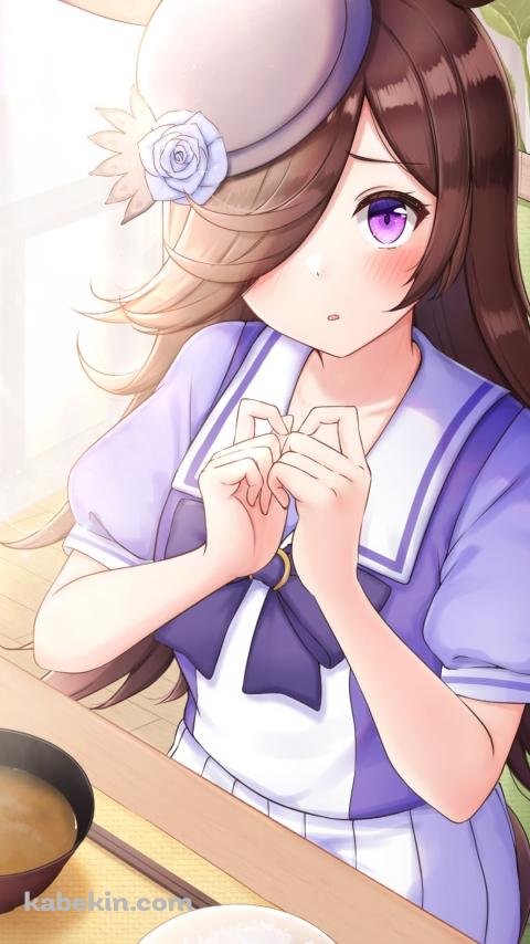 ご飯を食べるライスシャワー / 味噌汁 / ハンバーグ / ウマ娘プリティーダービーのAndroidの壁紙(480px x 854px) スマホ用