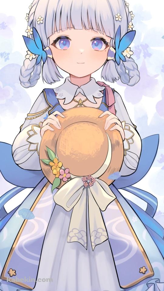 麦わら帽子を持つ可愛い神里綾華 / 原神のAndroidの壁紙(540px x 960px) スマホ用