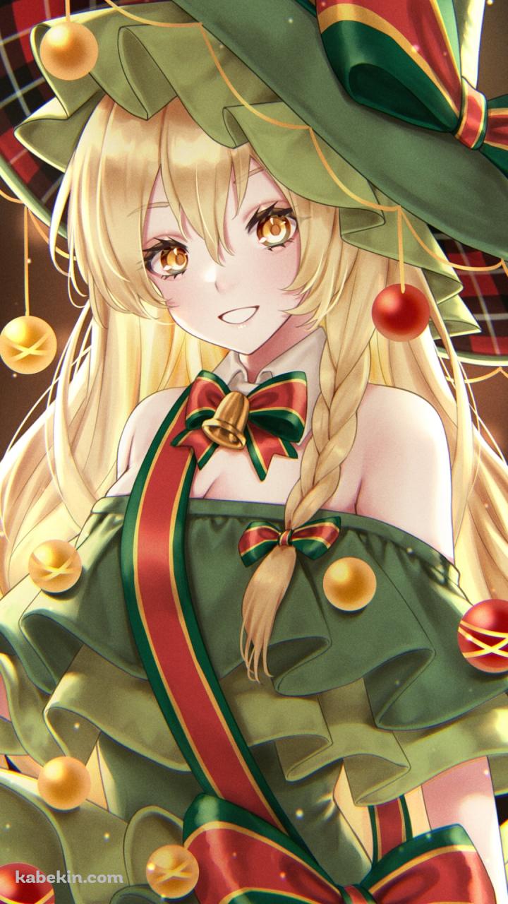 クリスマス仕様の衣装を着る可愛い霧雨魔理沙 / 東方のAndroidの壁紙(720px x 1280px) スマホ用