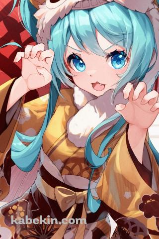 ガオーポーズの初音ミク / 寅年 / 干支 / ボカロ / ボーカロイドのAndroidの壁紙(320px x 480px) スマホ用