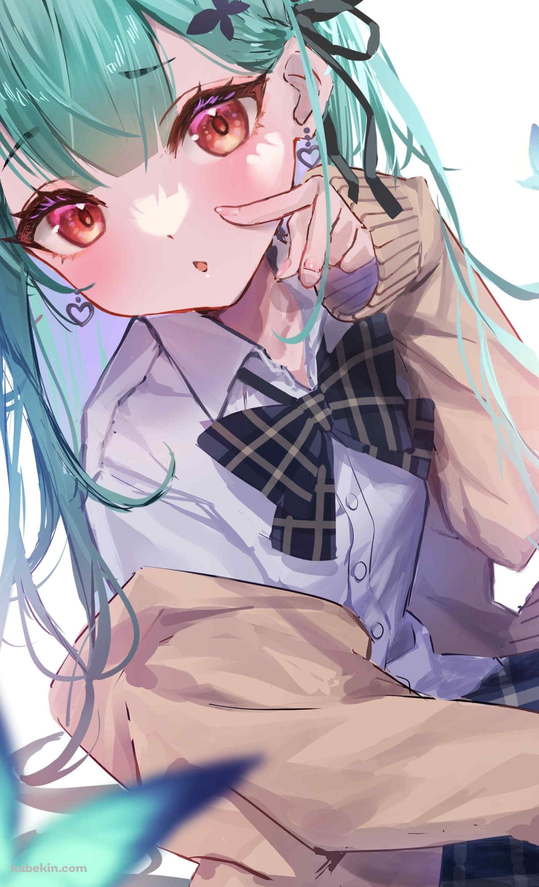 青い蝶を指さす潤羽るしあ / ホロライブ / バーチャルYouTuber / VtuberのAndroidの壁紙(1080px x 1776px) スマホ用