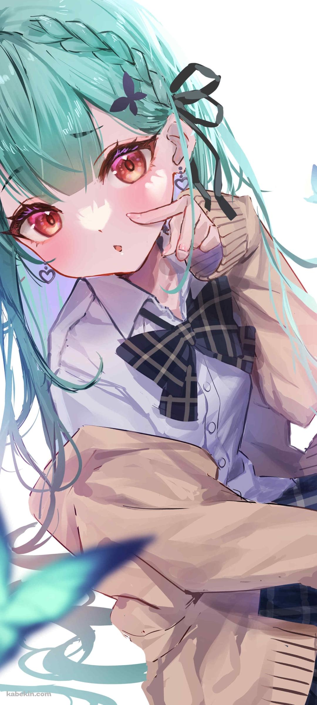 青い蝶を指さす潤羽るしあ / ホロライブ / バーチャルYouTuber / VtuberのAndroidの壁紙(1080px x 2400px) スマホ用
