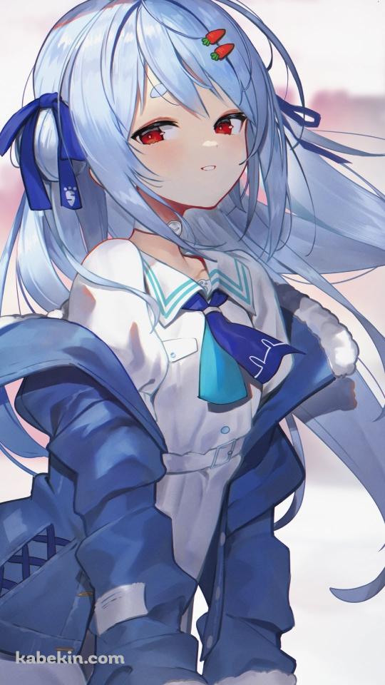手摺に両手をつきこちらを見つめる兎田ぺこら / ホロライブ / バーチャルYouTuber / VtuberのAndroidの壁紙(540px x 960px) スマホ用