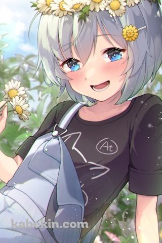 白い花を摘むセイウンスカイ / お昼寝する猫 / ウマ娘プリティーダービーのAndroidの壁紙(320px x 480px) スマホ用