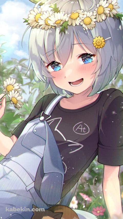 白い花を摘むセイウンスカイ / お昼寝する猫 / ウマ娘プリティーダービーのAndroidの壁紙(480px x 854px) スマホ用