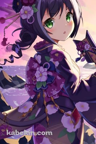 海辺で羽子板を持ちながら初日の出を待つキャル / プリコネ / プリンセスコネクト!re:diveのAndroidの壁紙(320px x 480px) スマホ用