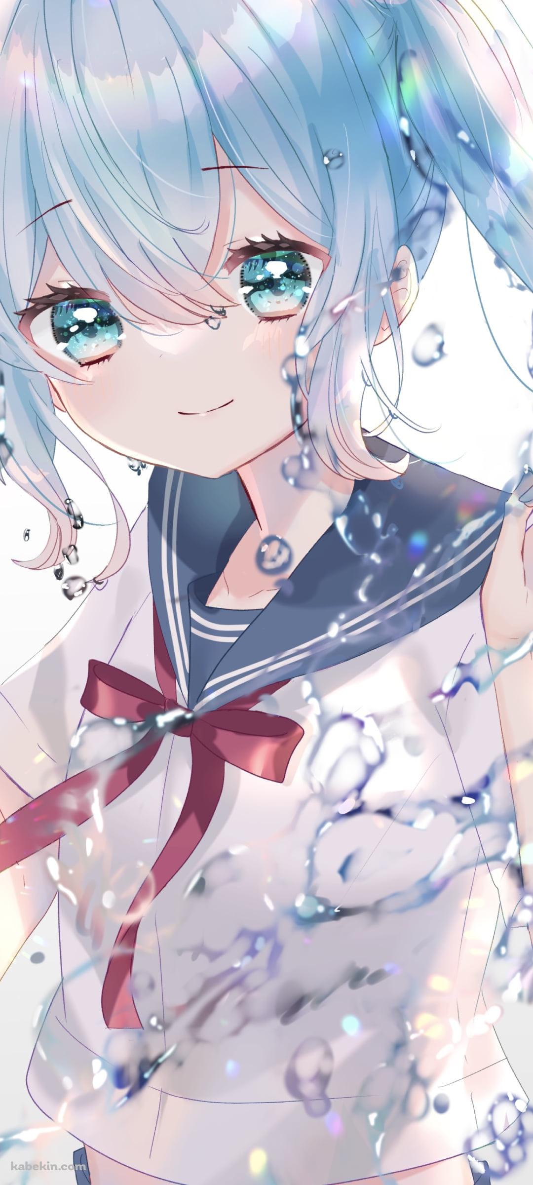 水を撒き散らす可愛い初音ミク / ボトルミク / 初音ミク / ボカロ / ボーカロイドのAndroidの壁紙(1080px x 2400px) スマホ用