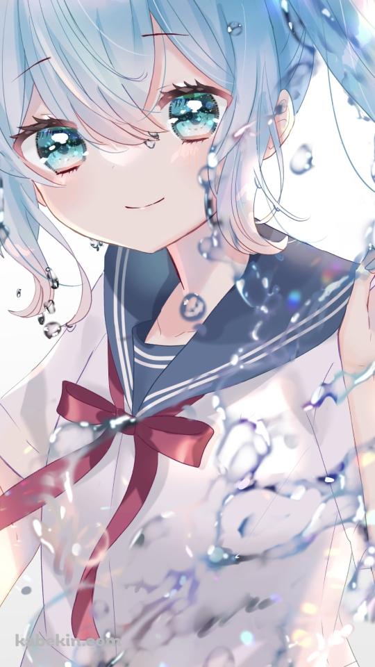 水を撒き散らす可愛い初音ミク / ボトルミク / 初音ミク / ボカロ / ボーカロイドのAndroidの壁紙(540px x 960px) スマホ用