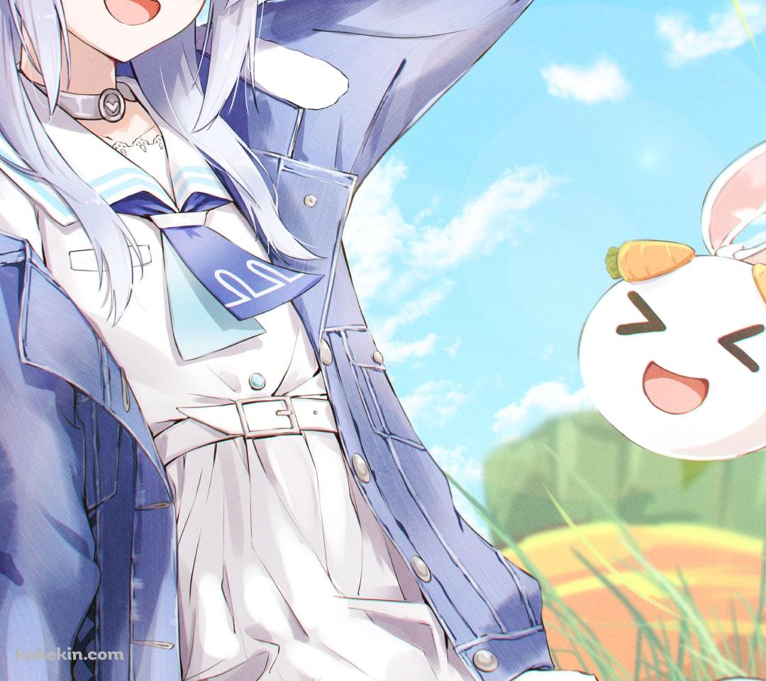 晴天時、空を見上げる兎田ぺこら / コンバース / 笑顔 / ホロライブ / バーチャルYouTuber / VtuberのAndroidの壁紙(1080px x 960px) スマホ用