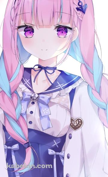 微笑む湊あくあ / ピンクと水色の髪 / ホロライブ / バーチャルYouTuber / VtuberのAndroidの壁紙(360px x 592px) スマホ用