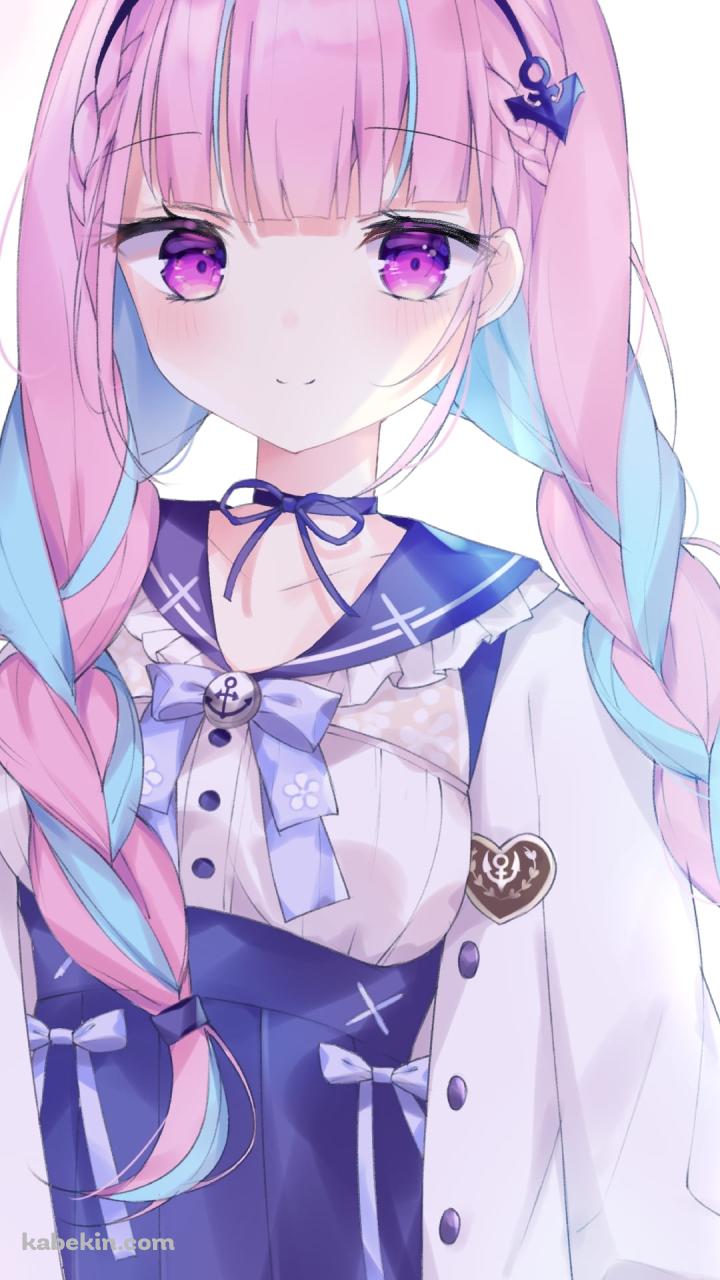 微笑む湊あくあ / ピンクと水色の髪 / ホロライブ / バーチャルYouTuber / VtuberのAndroidの壁紙(720px x 1280px) スマホ用