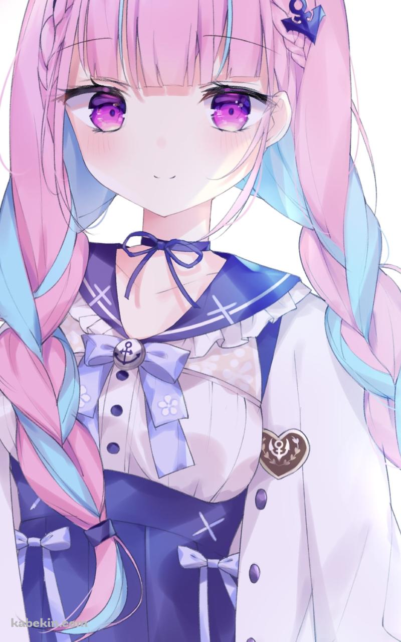 微笑む湊あくあ / ピンクと水色の髪 / ホロライブ / バーチャルYouTuber / VtuberのAndroidの壁紙(800px x 1280px) スマホ用