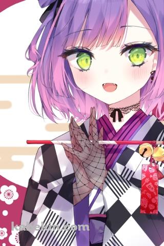 鈴のついた絵馬を持つ可愛い常闇トワ / ホロライブ / バーチャルYouTuber / VtuberのAndroidの壁紙(320px x 480px) スマホ用