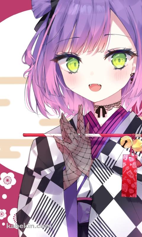 鈴のついた絵馬を持つ可愛い常闇トワ / ホロライブ / バーチャルYouTuber / VtuberのAndroidの壁紙(480px x 800px) スマホ用