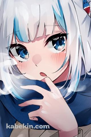 青いマフラーをして白い息を吐く可愛いがうる・ぐら / ホロライブ / バーチャルYouTuber / VtuberのAndroidの壁紙(320px x 480px) スマホ用