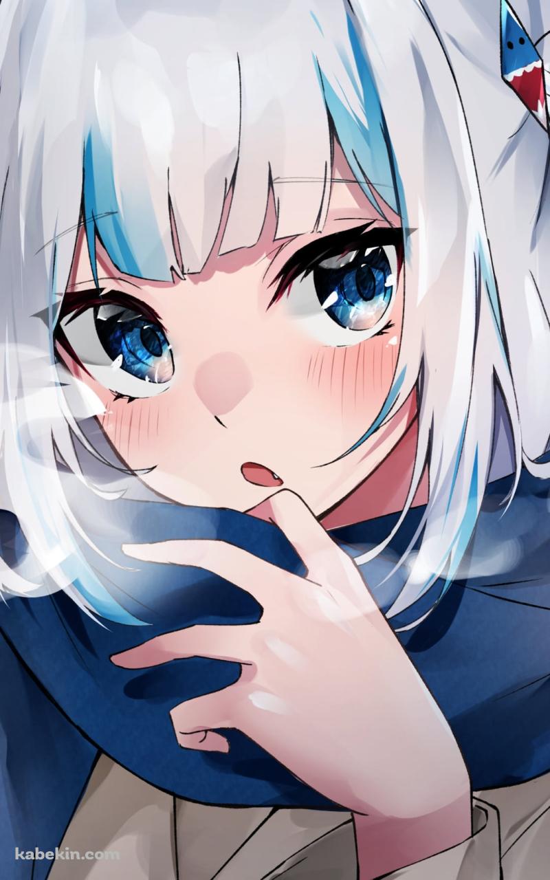 青いマフラーをして白い息を吐く可愛いがうる・ぐら / ホロライブ / バーチャルYouTuber / VtuberのAndroidの壁紙(800px x 1280px) スマホ用