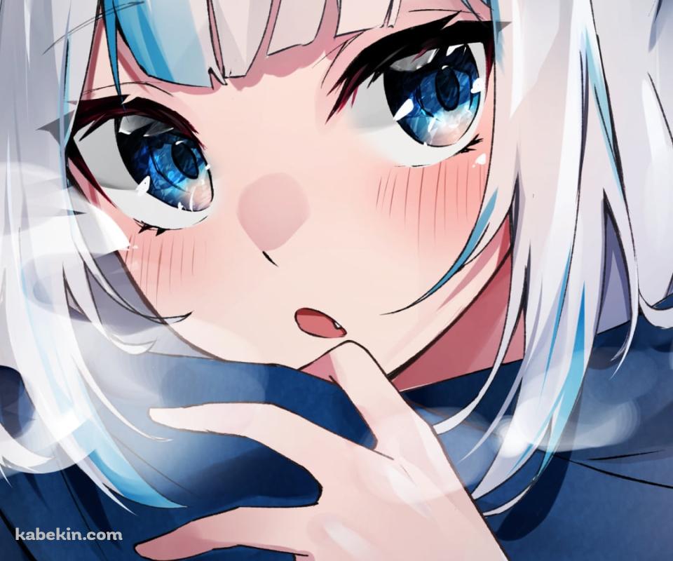青いマフラーをして白い息を吐く可愛いがうる・ぐら / ホロライブ / バーチャルYouTuber / VtuberのAndroidの壁紙(960px x 800px) スマホ用