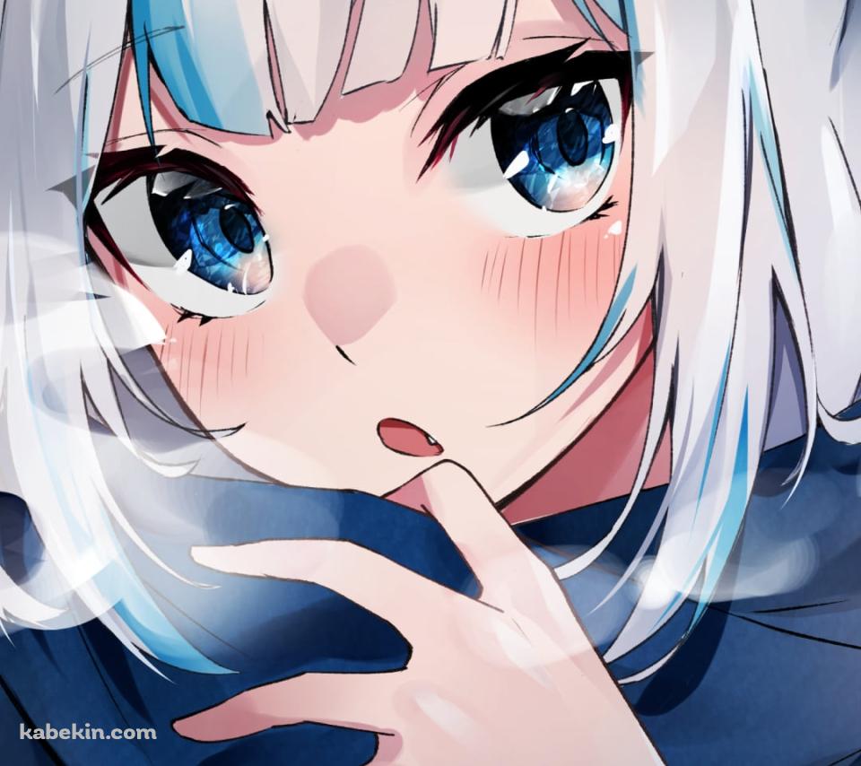 青いマフラーをして白い息を吐く可愛いがうる・ぐら / ホロライブ / バーチャルYouTuber / VtuberのAndroidの壁紙(960px x 854px) スマホ用