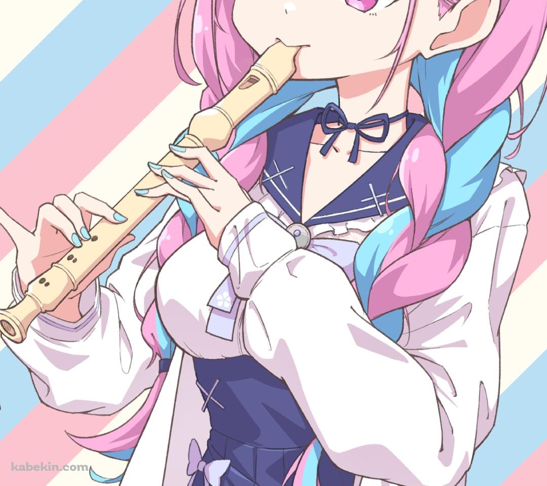 リコーダーを吹く湊あくあ / ホロライブ / バーチャルYouTuber / VtuberのAndroidの壁紙(1080px x 960px) スマホ用