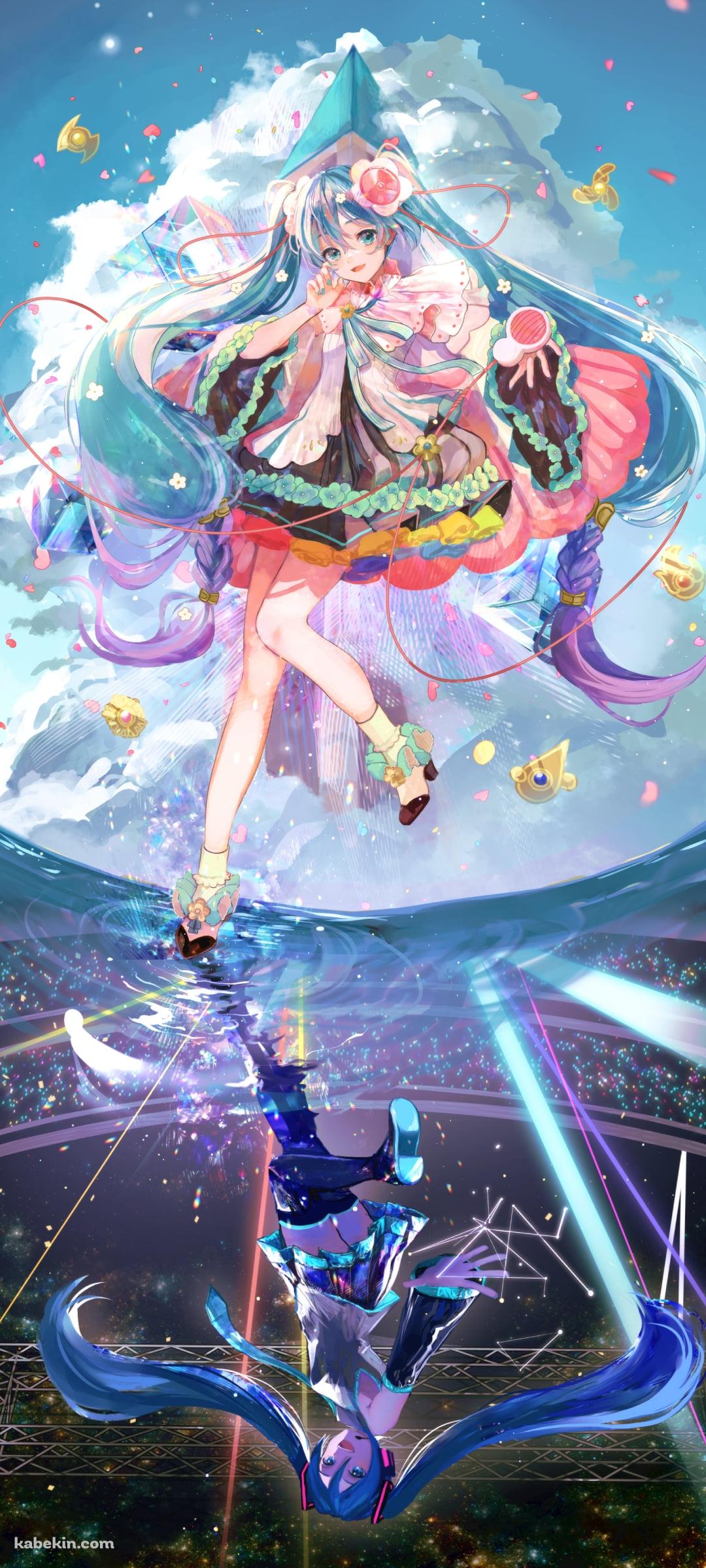 鏡面反射する可愛い初音ミク / マジカルミライ / ボカロ / ボーカロイドのAndroidの壁紙(1080px x 2400px) スマホ用