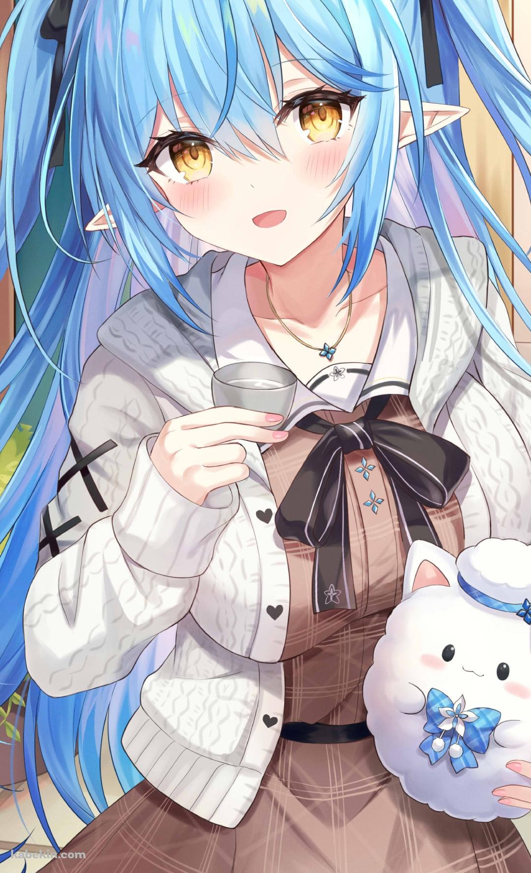 ゆきみんを抱えて日本酒を飲む雪花ラミィ / ホロライブ / バーチャルYouTuber / VtuberのAndroidの壁紙(1080px x 1776px) スマホ用